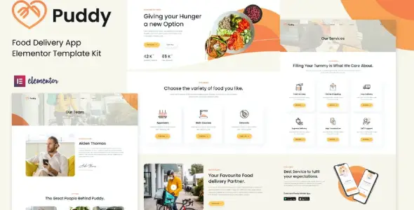 Puddy – Food Delivery App Elementor Template Kit